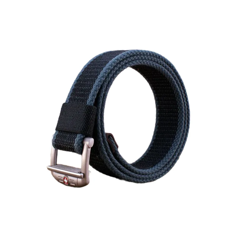 Mulinsen Stripes Multicolor Canvas Street Casual Alloy Smooth Buckle Pants Belt Fabric Belt Unisex Width  3.8cm-0