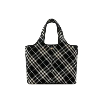 Burberry Cotton With Fabric With Smooth Calfskin Tote Bag, Shopping Bag, Handbag Medium Size Women's Black & Calico