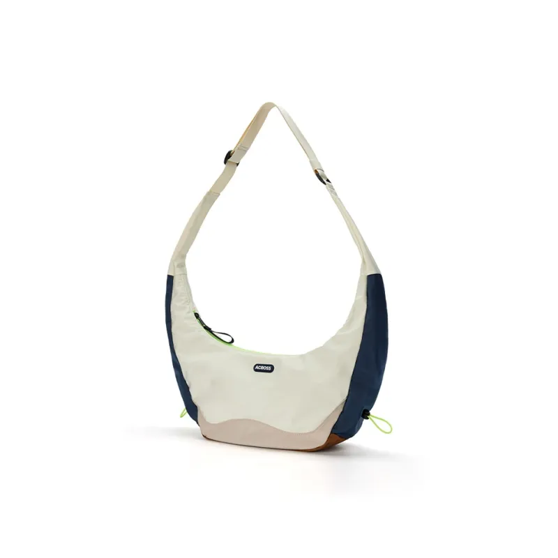 ACROSS Polyester Dumpling Bag, Shoulder Bag, Crossbody Bag, Commuter Bag, Cycling Bag Medium Size Unisex Ecru/Black-1