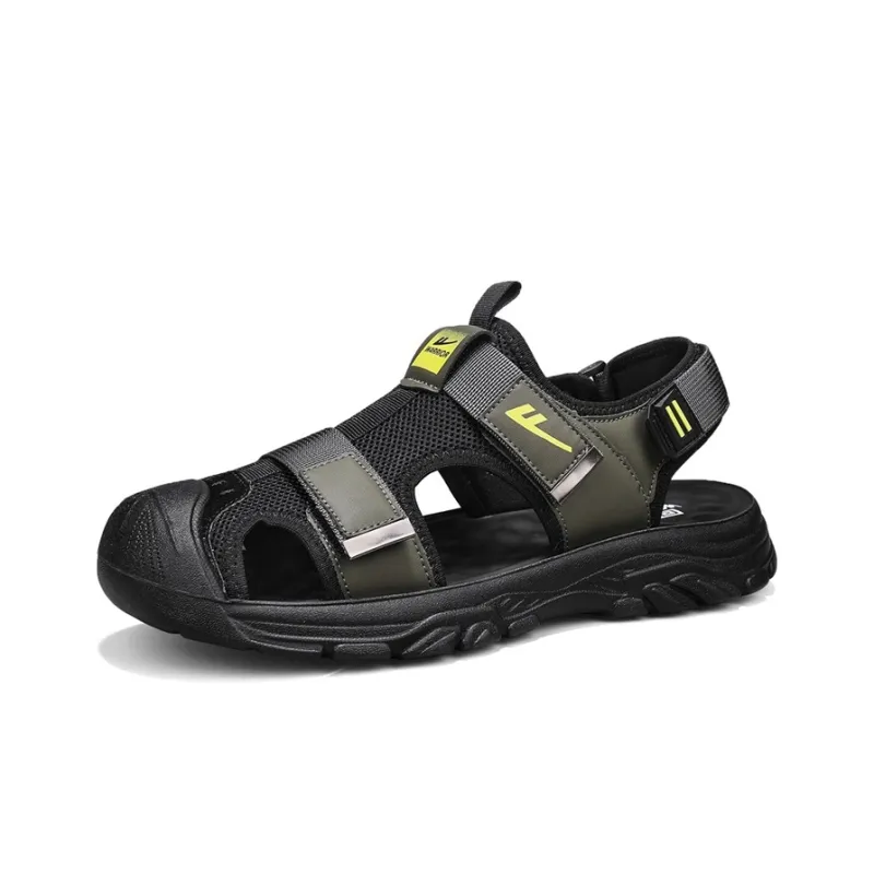 Warrior Casual Chef Shoes River Trekking Shoes Abrasion Resistant Slip Resistant Beach Sandals Men's Green Black-2