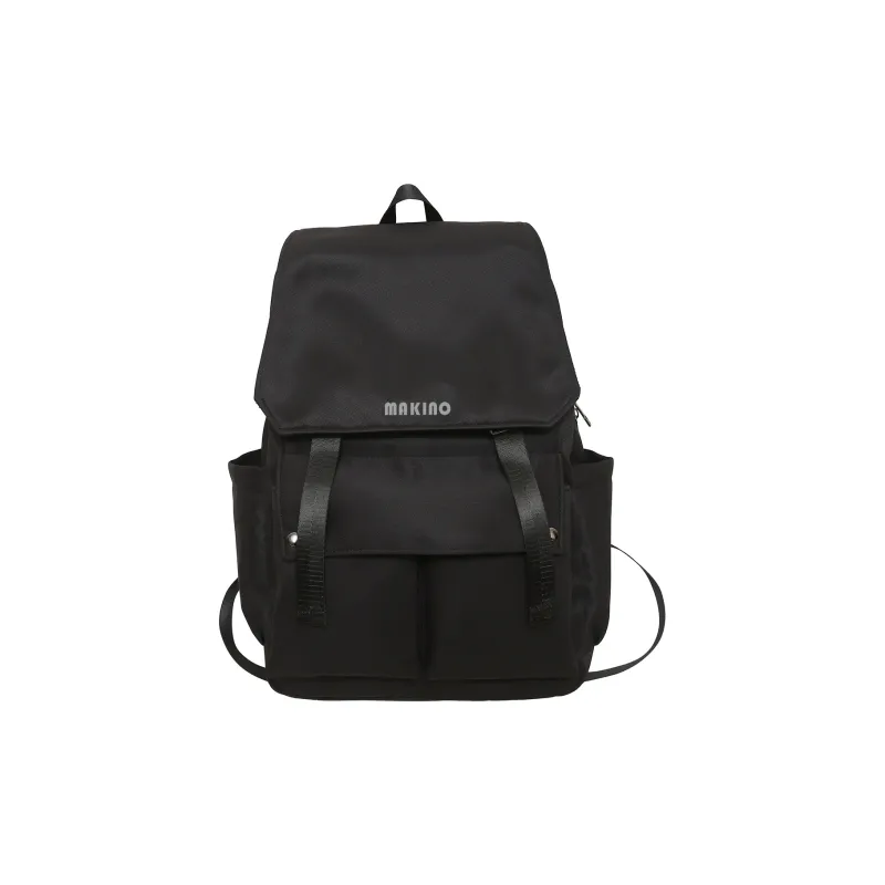 MAKINO Fabric Backpack Medium Size Unisex Black/White/Blue-0