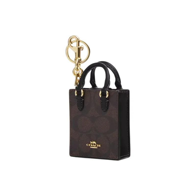 COACH N/S Canvas With Smooth Leather Hand Handbag Accessory Mini Women's Gold & Brown Black-0