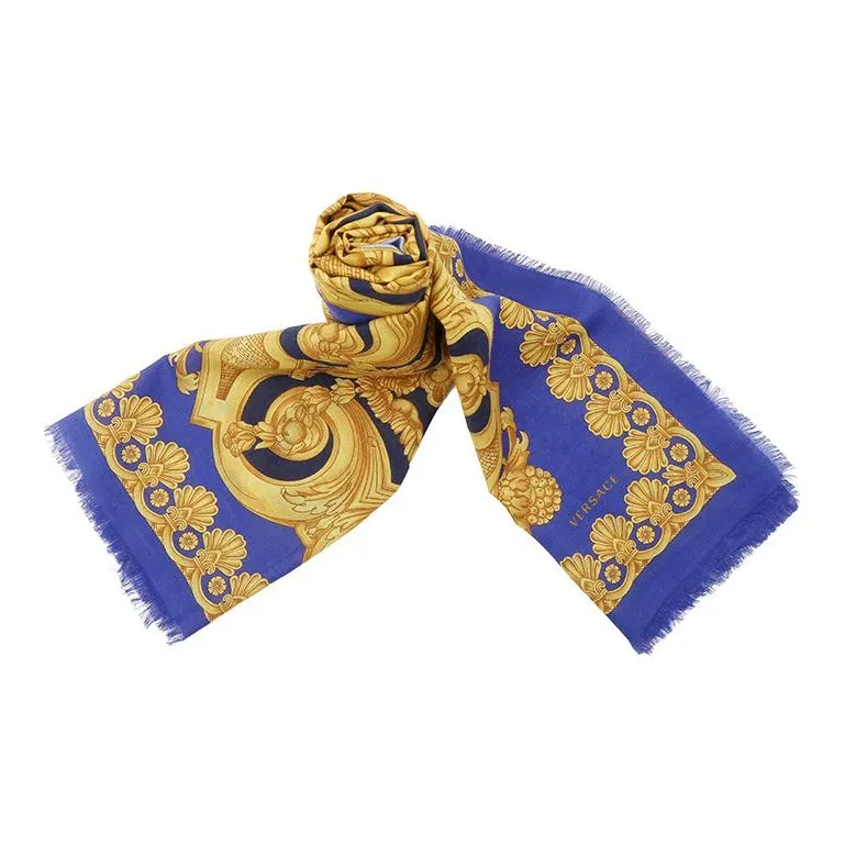 VERSACE Cashmere Knit Scarves Unisex Blue-2