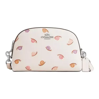 COACH Coated Canvas With Smooth Leather Shoulder Bag, Crossbody Bag Medium Size Women's Silver & Chalk Multicolor