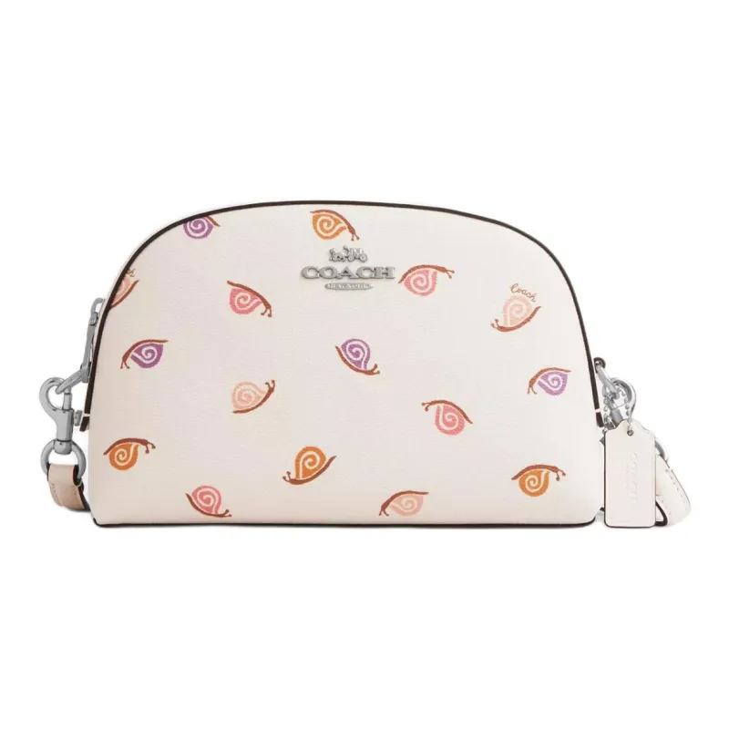 COACH Coated Canvas With Smooth Leather Shoulder Bag, Crossbody Bag Medium Size Women's Silver & Chalk Multicolor-0