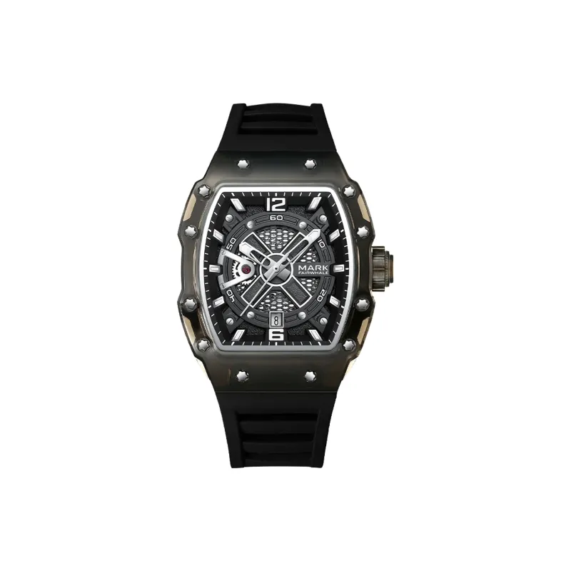FAIRWHALE Automatic Mechanical Movement Silicone Strap Watch Men's Watches Black Dial-2