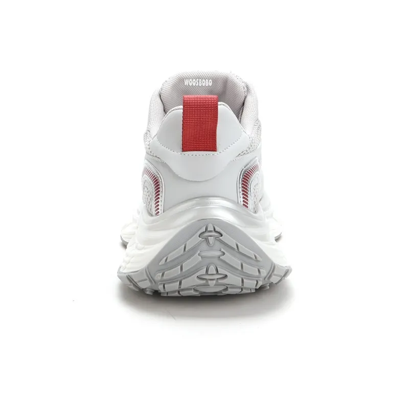 WOOS BOBO Chunky Sneakers Women's Low Top White, Silver, Red-7