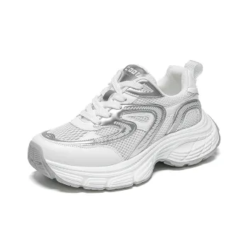 WOOS BOBO Chunky Sneakers Women's Low Top White, Silver, Red