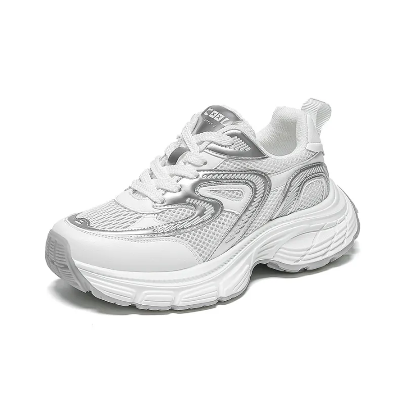WOOS BOBO Chunky Sneakers Women's Low Top White, Silver, Red-0