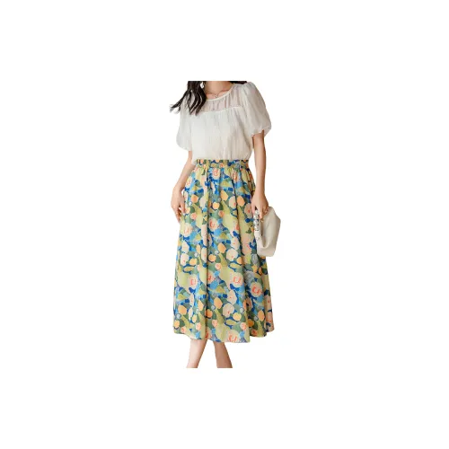 CLUB NEWS Casual Long Skirts Women's Yellow Blue