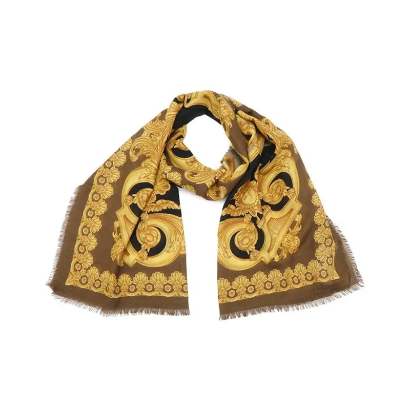 VERSACE Modal Knit Scarves Unisex Black/Gold-1