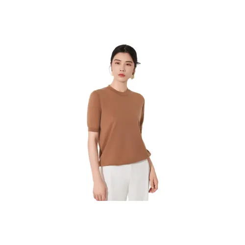 BBLLUUEE T-Shirts Women's Elegant Camel