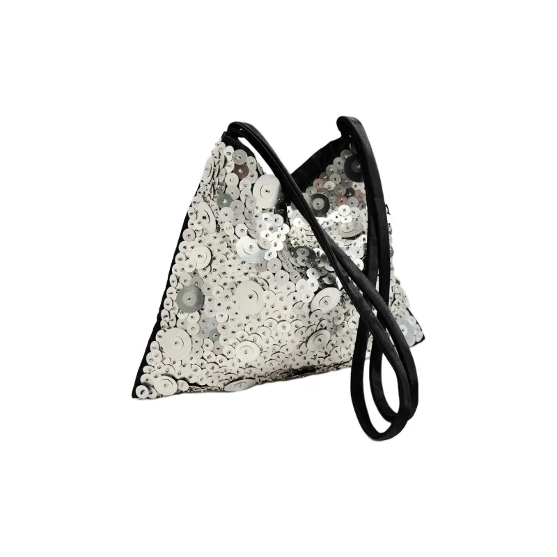 ZARA Polyester Handbag, Shoulder Bag Large Size Women's Silver-4