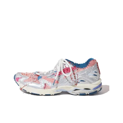 KUON X Sashiko Gals x Mizuno Wave Rider 10 Anti-Slip Wear-Resistant Low-Top Casual Shoes Unisex Silver Pink