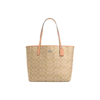 COACH City Canvas Tote Bag Shopping Bag Shoulder Bag Handbag Large Size Women's Light Khaki & Faded Blush
