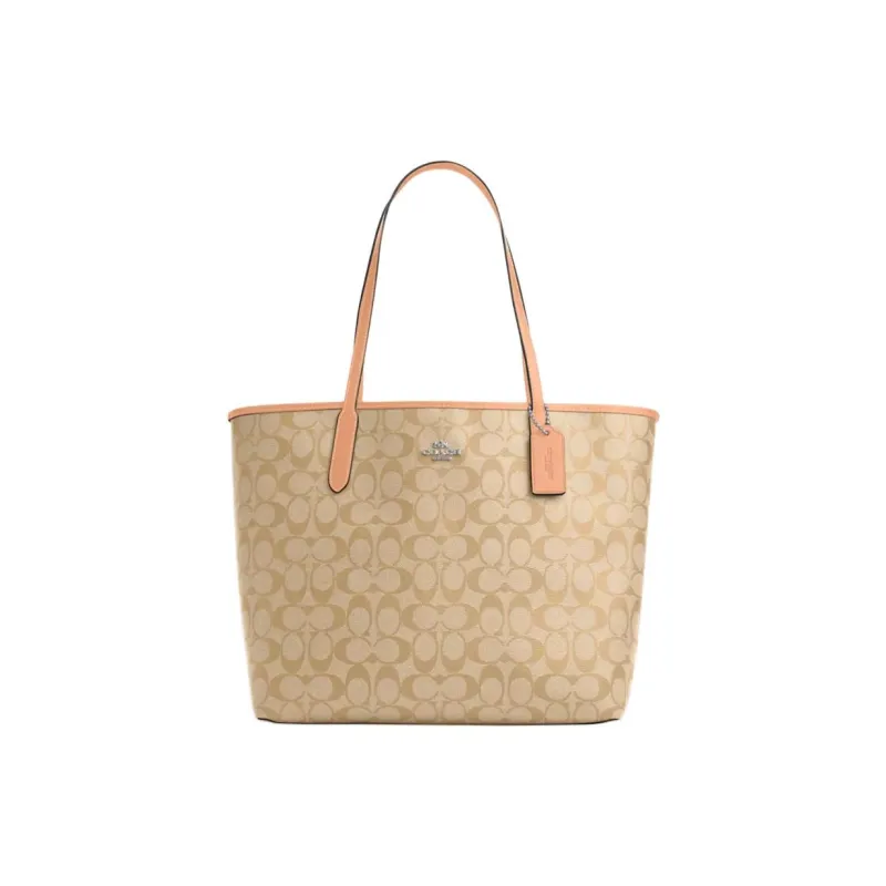 COACH City Canvas Tote Bag Shopping Bag Shoulder Bag Handbag Large Size Women's Light Khaki & Faded Blush-0