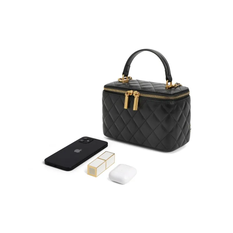 BELLE Sheepskin Shoulder Bag Small Size Women's Black Beige-6