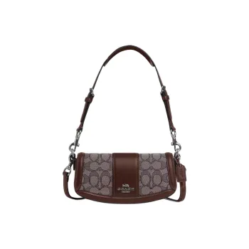 COACH Iconic Jacquard With Exquisite Calfskin Portable Crossbody Bag Shoulder Bag Small Size Women's Brown