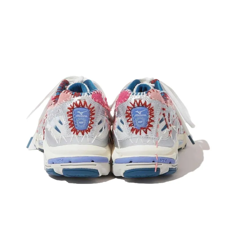 KUON X Sashiko Gals x Mizuno Wave Rider 10 Anti-Slip Wear-Resistant Low-Top Casual Shoes Unisex Silver Pink-3