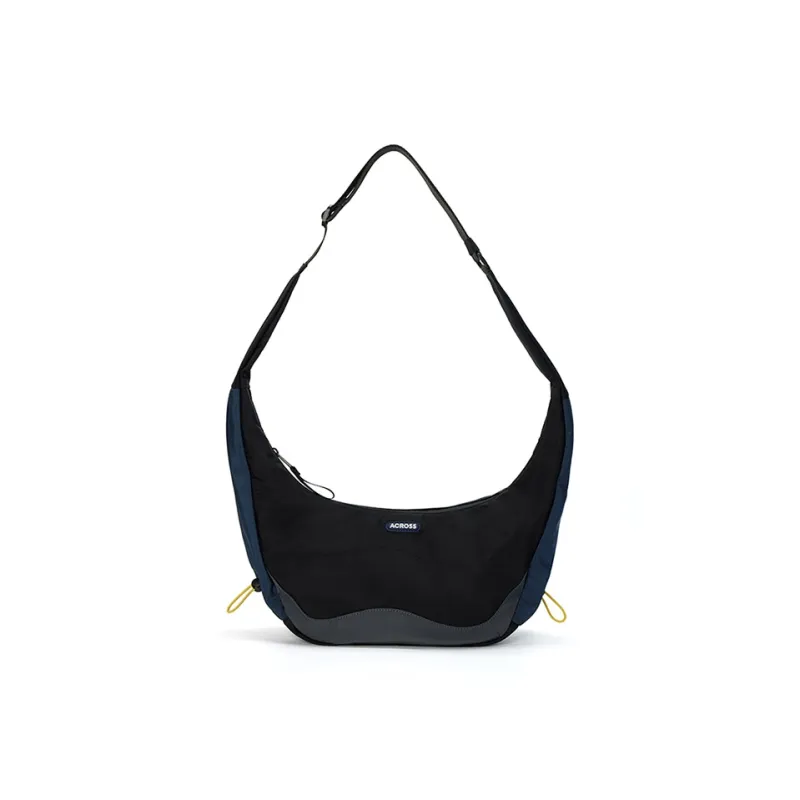 ACROSS Polyester Dumpling Bag, Shoulder Bag, Crossbody Bag, Commuter Bag, Cycling Bag Medium Size Unisex Ecru/Black-7