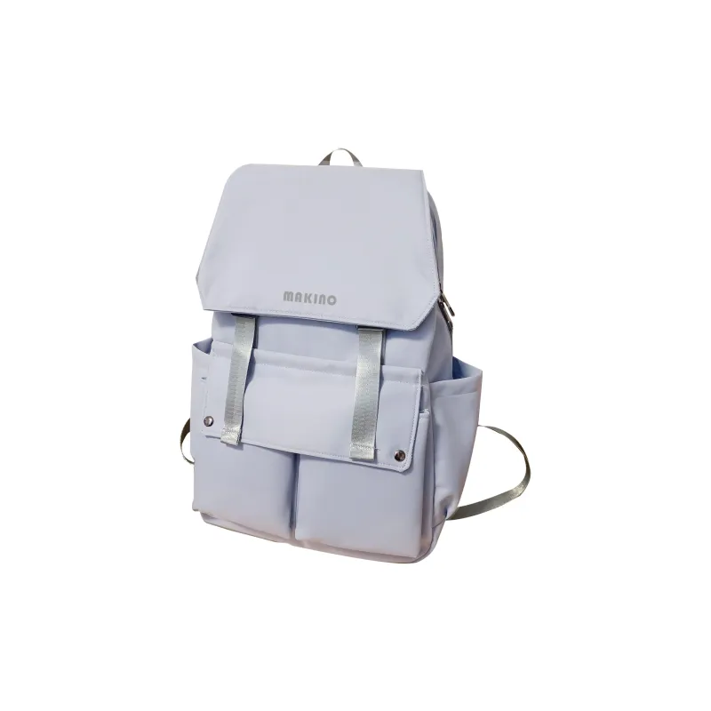 MAKINO Fabric Backpack Medium Size Unisex Black/White/Blue-12