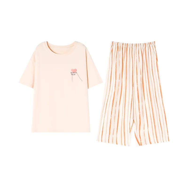 XIN1BU Pajama Set Women's Light Orange Pink-0