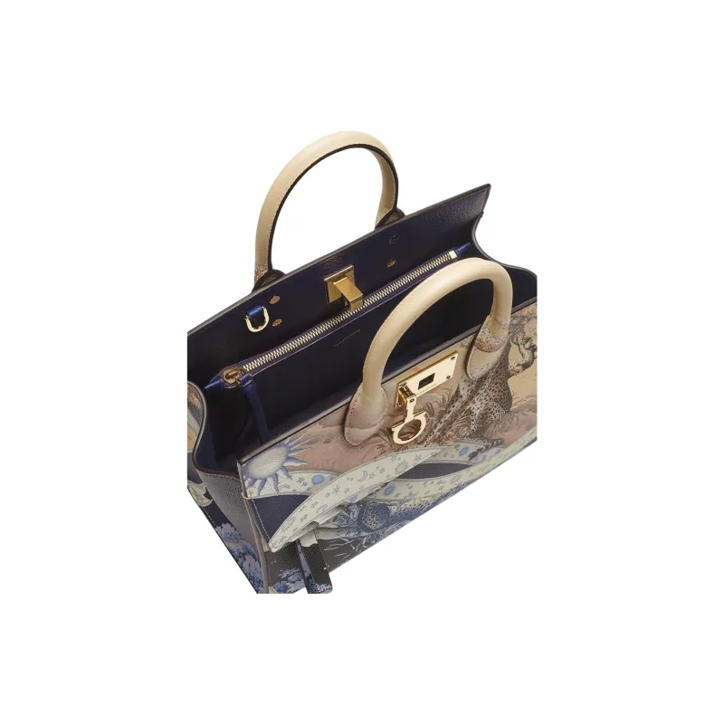 FERRAGAMO Studio Stamped Calfskin Shoulder Bag Crossbody Bag Handbag Small Size Women's Multicolor-3