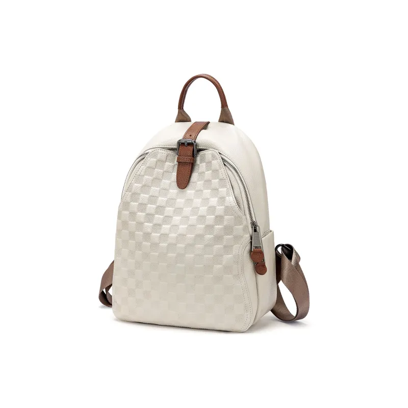 ROBERTA DI CAMERINO Cow Leather Backpack Travel Students Backpack Backpack Large Size Unisex Black/White-1