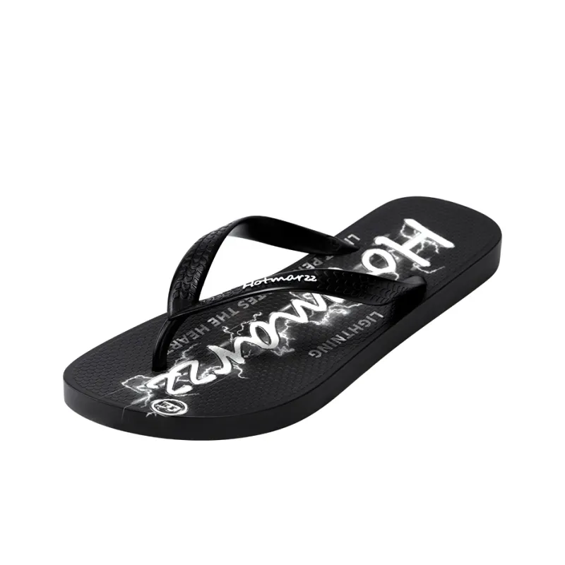 HOTMARZZ Slip Resistant Flip Flops Men's Black Letter-0