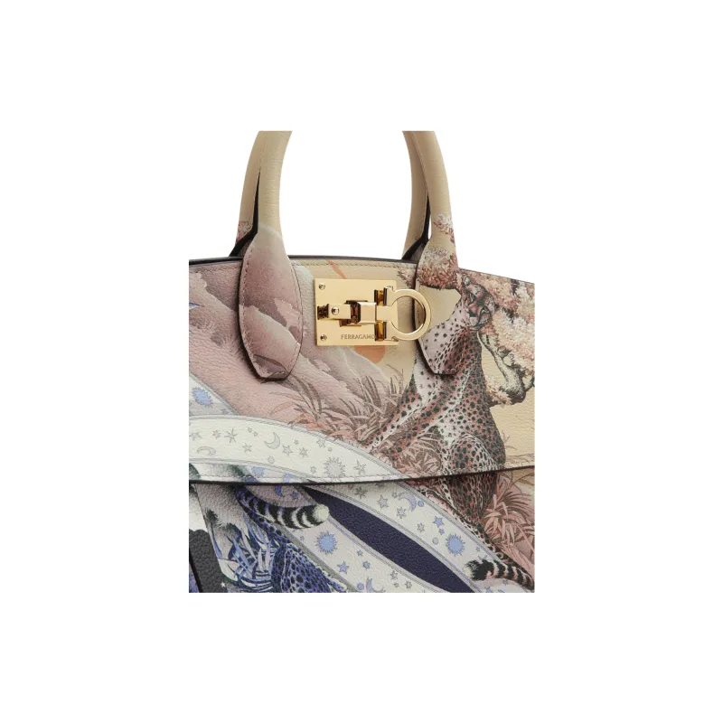 FERRAGAMO Studio Stamped Calfskin Shoulder Bag Crossbody Bag Handbag Small Size Women's Multicolor-4