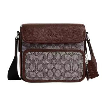 COACH Sullivan Jacquard With Leather Shoulder Bag Crossbody Bag Small Size Men's Oak And Maple Wood Color