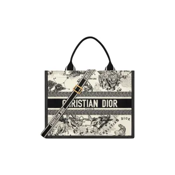 DIOR Calfskin Tote Bag Shopping Bag Handbag Medium Size Women's Black