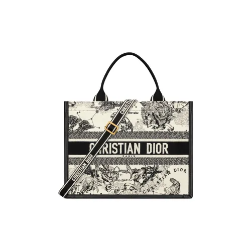 DIOR Calfskin Tote Bag Shopping Bag Handbag Medium Size Women's Black