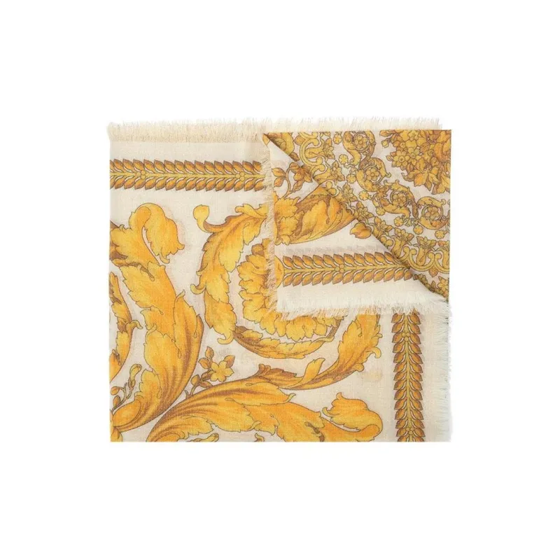 VERSACE Wool Silk Scarves Women's Yellow-3