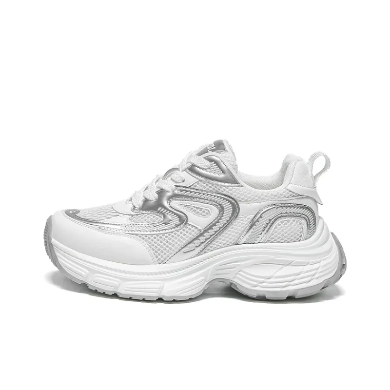 WOOS BOBO Chunky Sneakers Women's Low Top White, Silver, Red-1