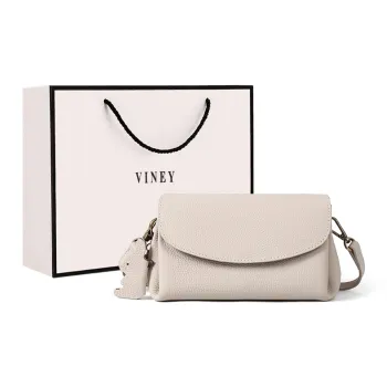 VINEY Cow Leather Bonded Synthetic Leather Shoulder Bag Crossbody Bag Pillow Bag Small Size Women's Ecru