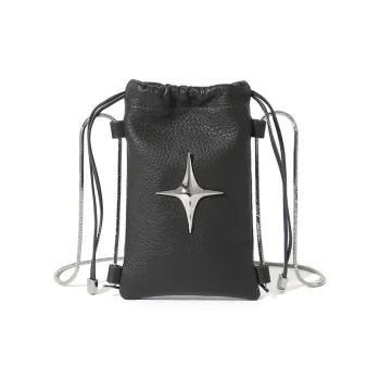 MASTER CANVAS Genuine Leather Cell Phone Pouch Shoulder Bag Crossbody Bag Small Size Women's Black White