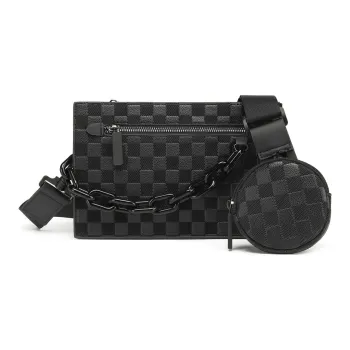 Slazenger PU High-Value Zip Closure Small Square Bag Pillow Bag Crossbody Bag Regular Unisex Floral Black/Plaid Black