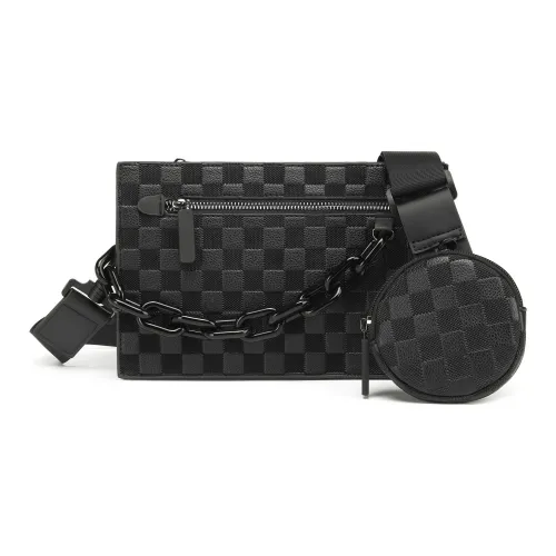 Slazenger PU High-Value Zip Closure Small Square Bag Pillow Bag Crossbody Bag Regular Unisex Floral Black/Plaid Black