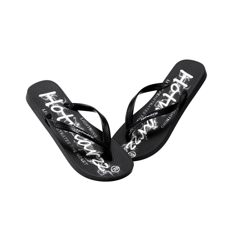 HOTMARZZ Slip Resistant Flip Flops Men's Black Letter-2