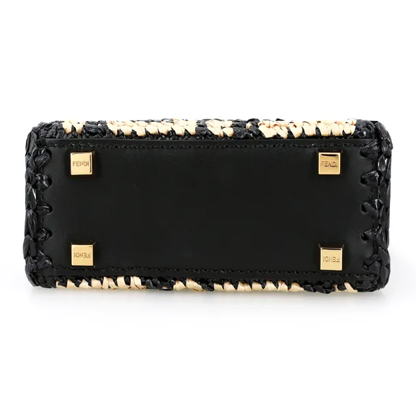 FENDI Sunshine Raffia Handbag, Shoulder Bag, Crossbody Bag Mini Women's Black-6