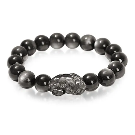 YUOFFICIAL Obsidian Chalcedony Beaded Bracelet Unisex-0