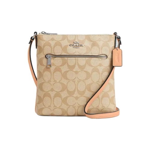 COACH Rowan Coated Canvas With Recycled Leather Shoulder Bag Crossbody Bag Small Size Women's Light Khaki & Faded Blush