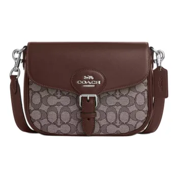COACH Amelia Jacquard With Leather Shoulder Bag, Crossbody Bag Medium Size Women's Oak With Maple