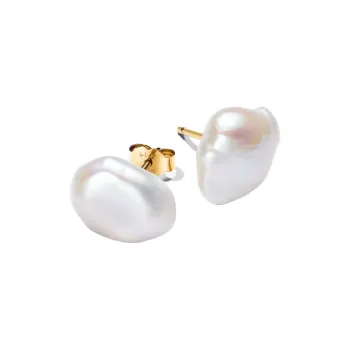 Pandora Gold Plated Copper Silver Alloy Pearl Stud Earrings Women's White