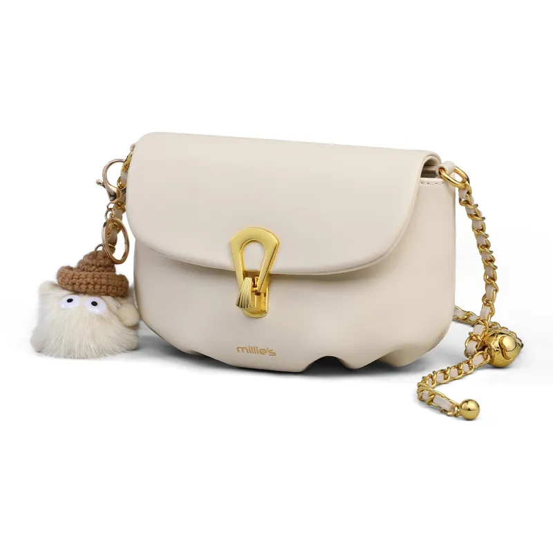 MILLIE'S Cow Leather With Synthetic Leather Cloud Bag Underarm Shoulder Bag Chain Bag Regular Women's Ecru-2
