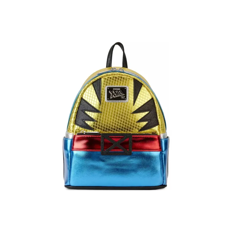 Disney Polyurethane Stamped Leather Backpack Mini Men's Gold Blue-0