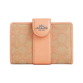 COACH Corner Zip Iconic Jacquard With Calfskin Wallet Mini Women's Faded Blush