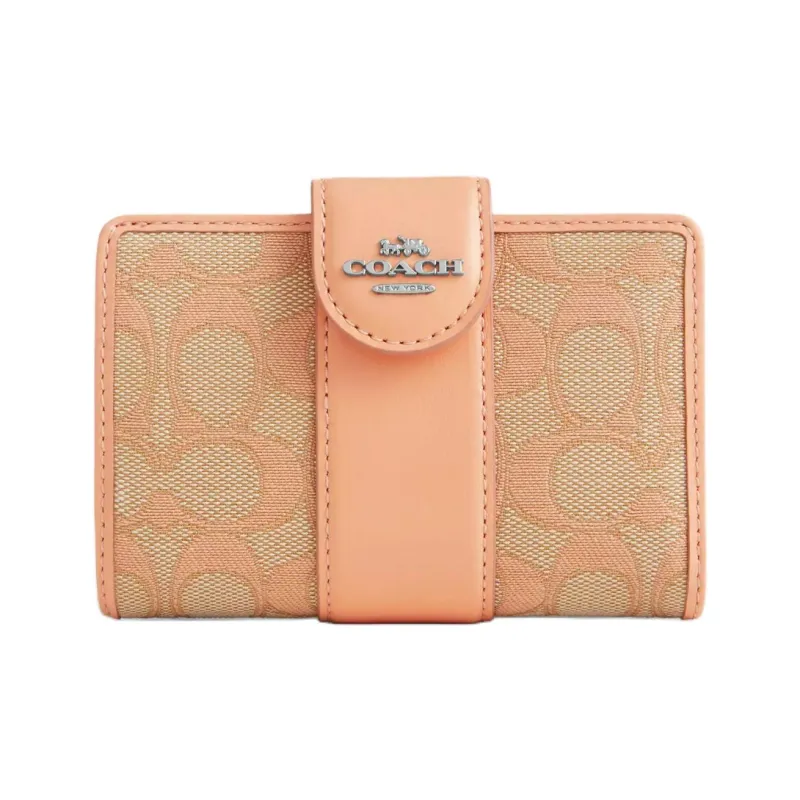 COACH Corner Zip Iconic Jacquard With Calfskin Wallet Mini Women's Faded Blush-0