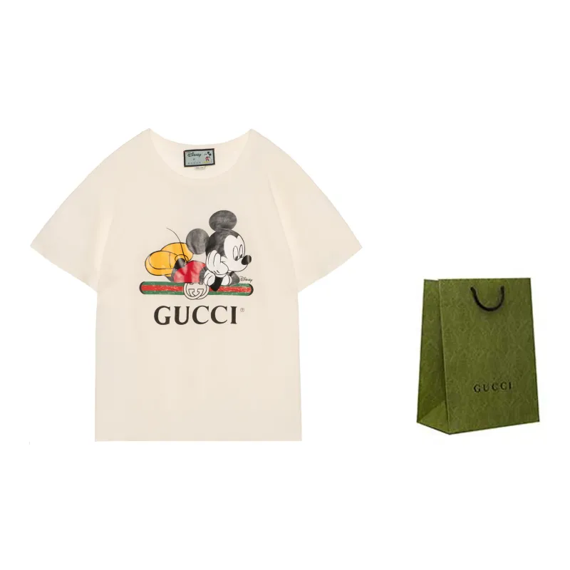 GUCCI X Disney Mickey Mouse Logo Short Sleeve T-shirt Graywhite-2